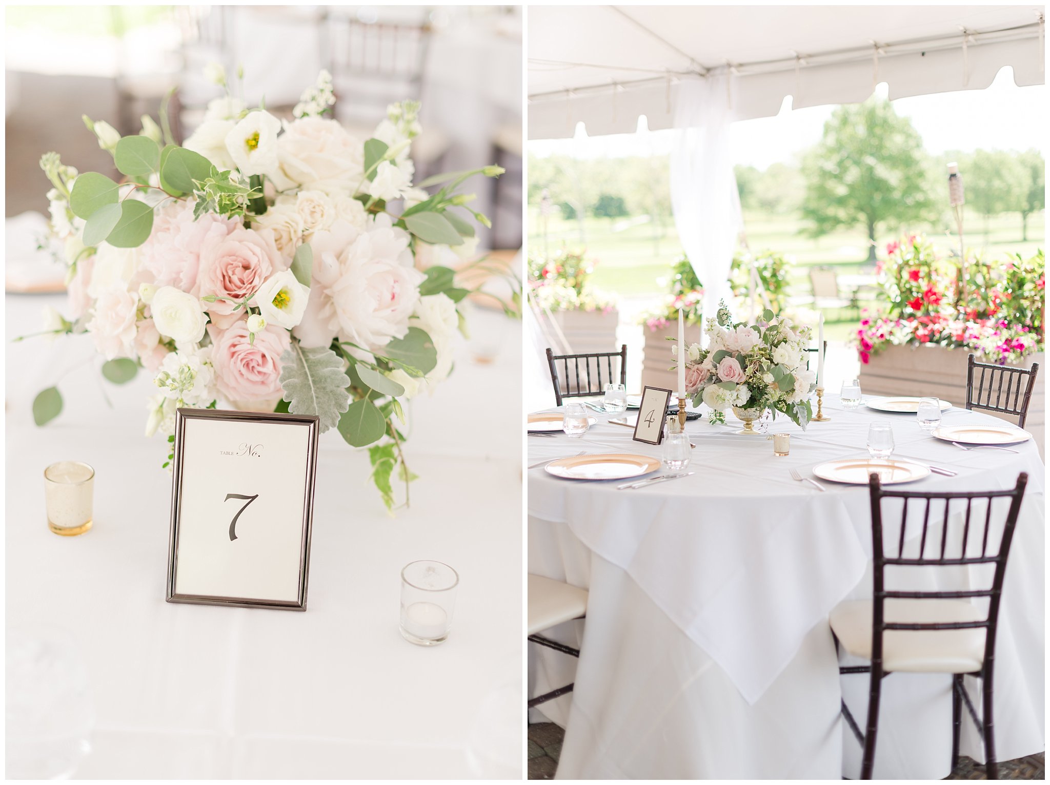 pink and white centerpieces