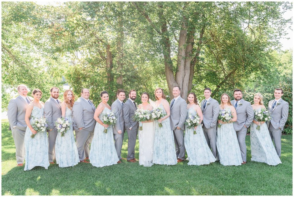 blue and gray bridal party