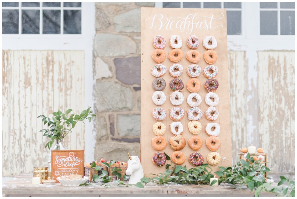 morning wedding donut display