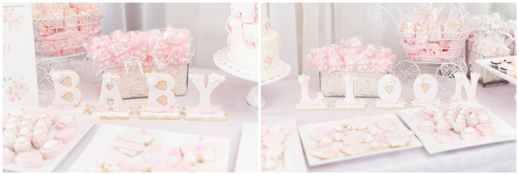 baby shower dessert table pink