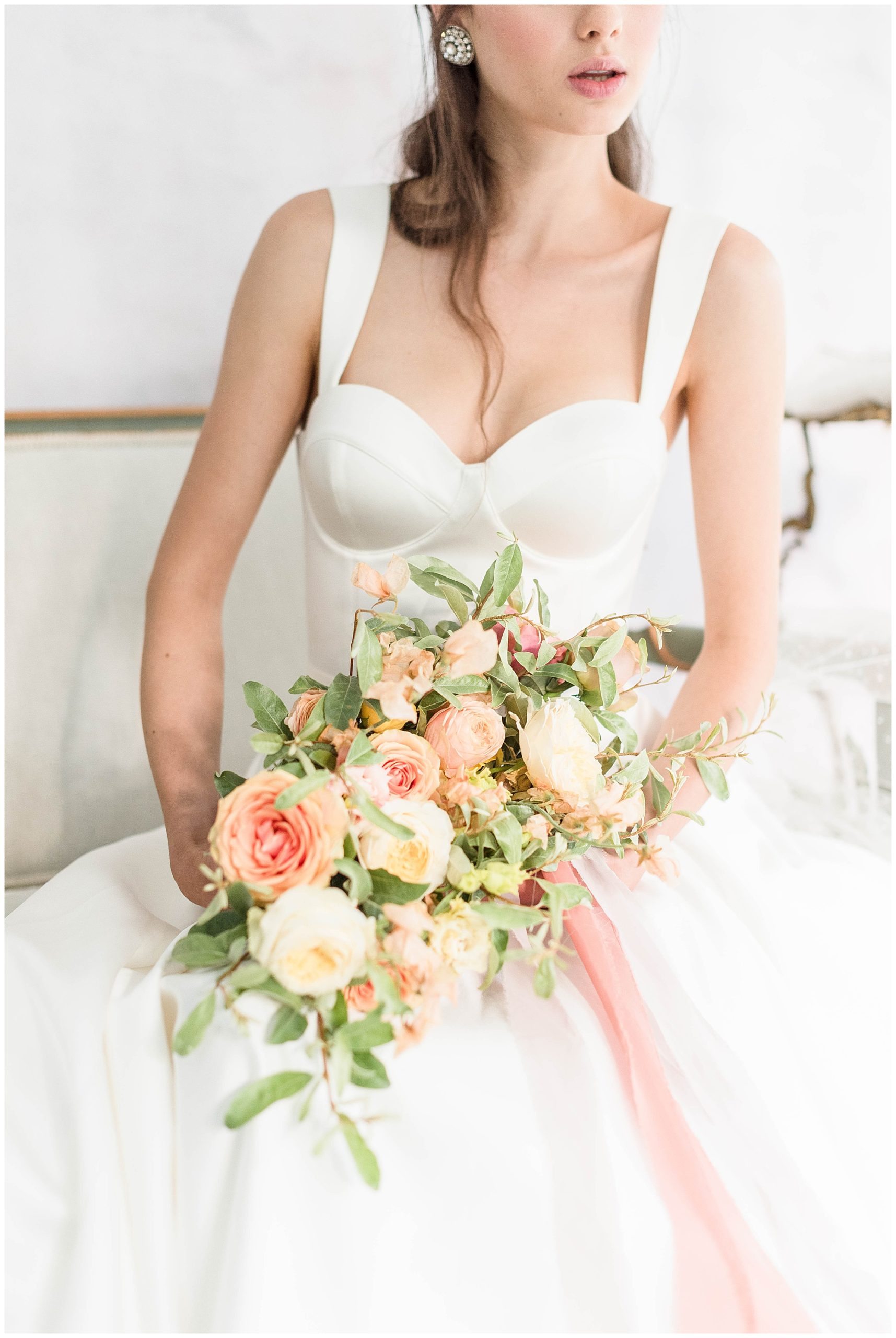 peach and ivory wedding bouquet