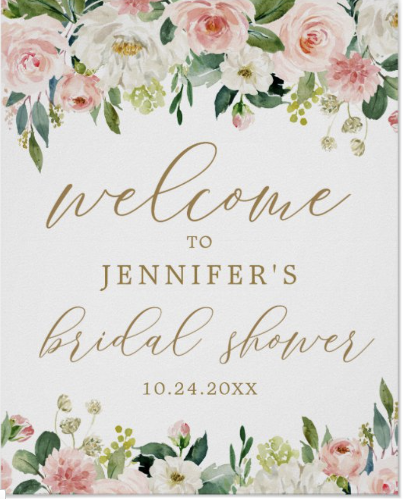 gold and pink floral bridal shower sign