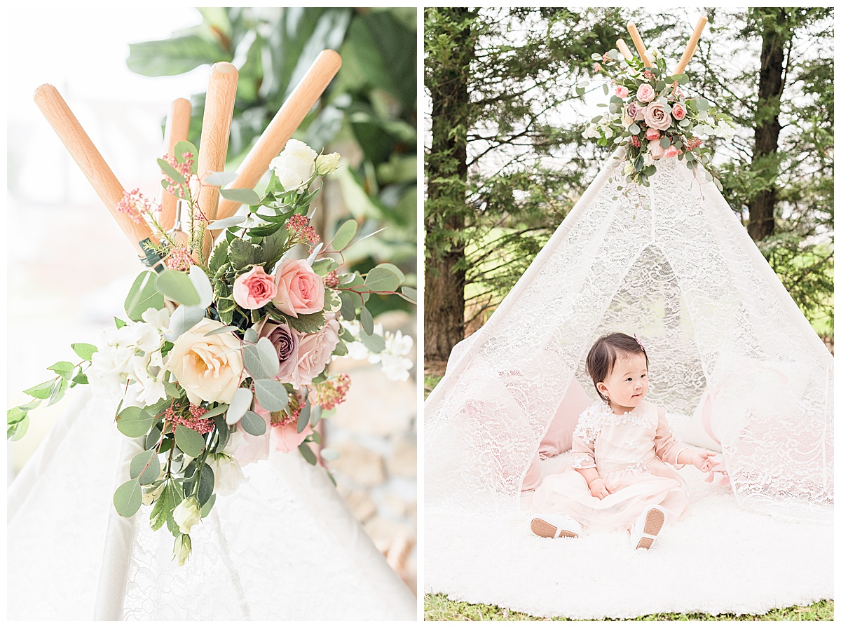 boho tent with flowers