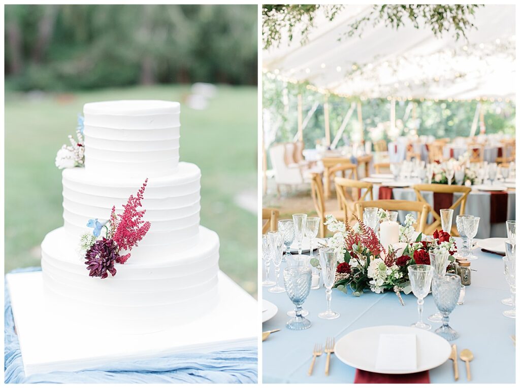 blue and red and greenery wedding
