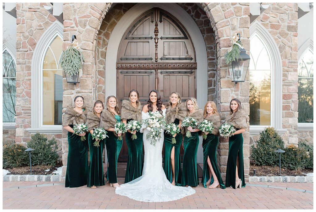 bridesmaids in green velvet