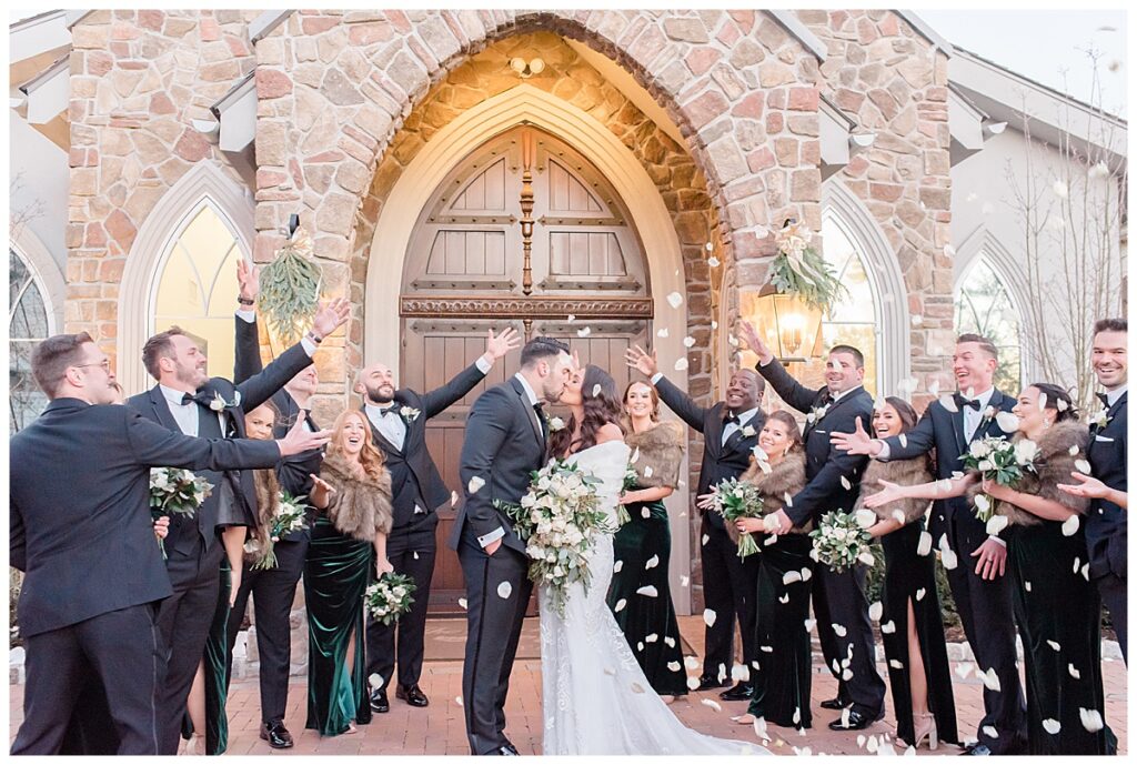 bridal party rose petal toss