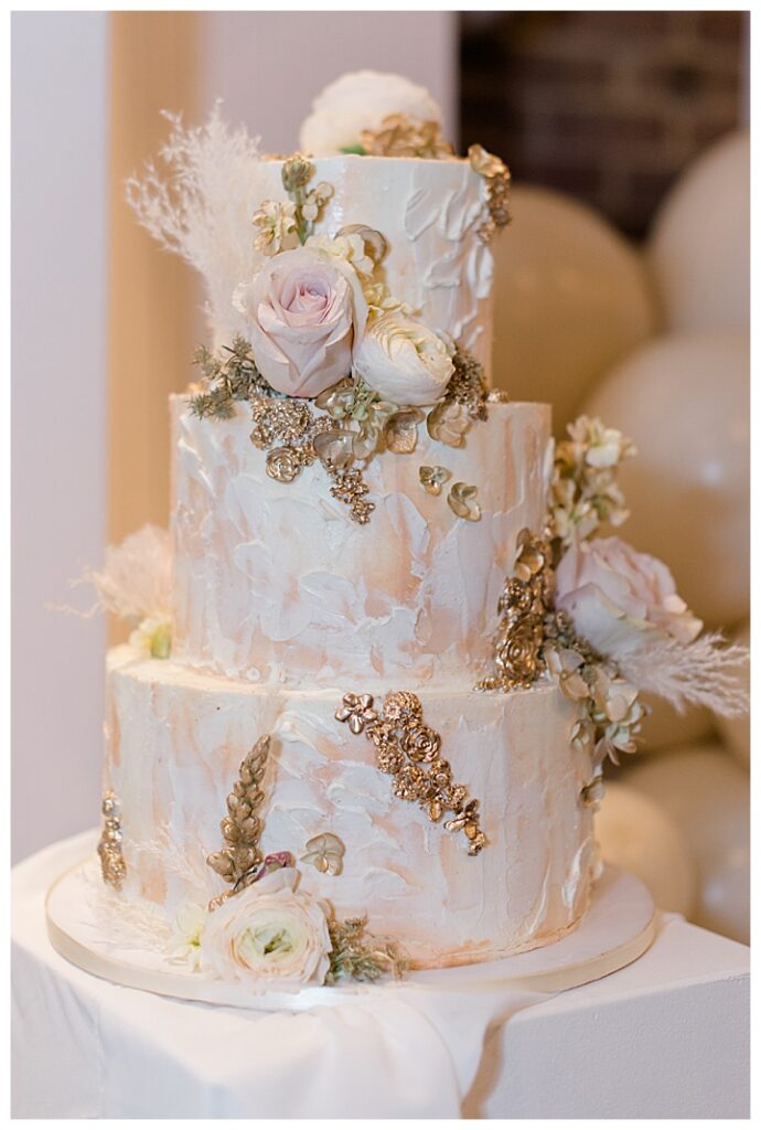 gold foil bridal shower cake
