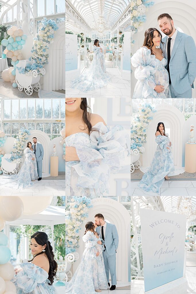 blue and white floral baby shower